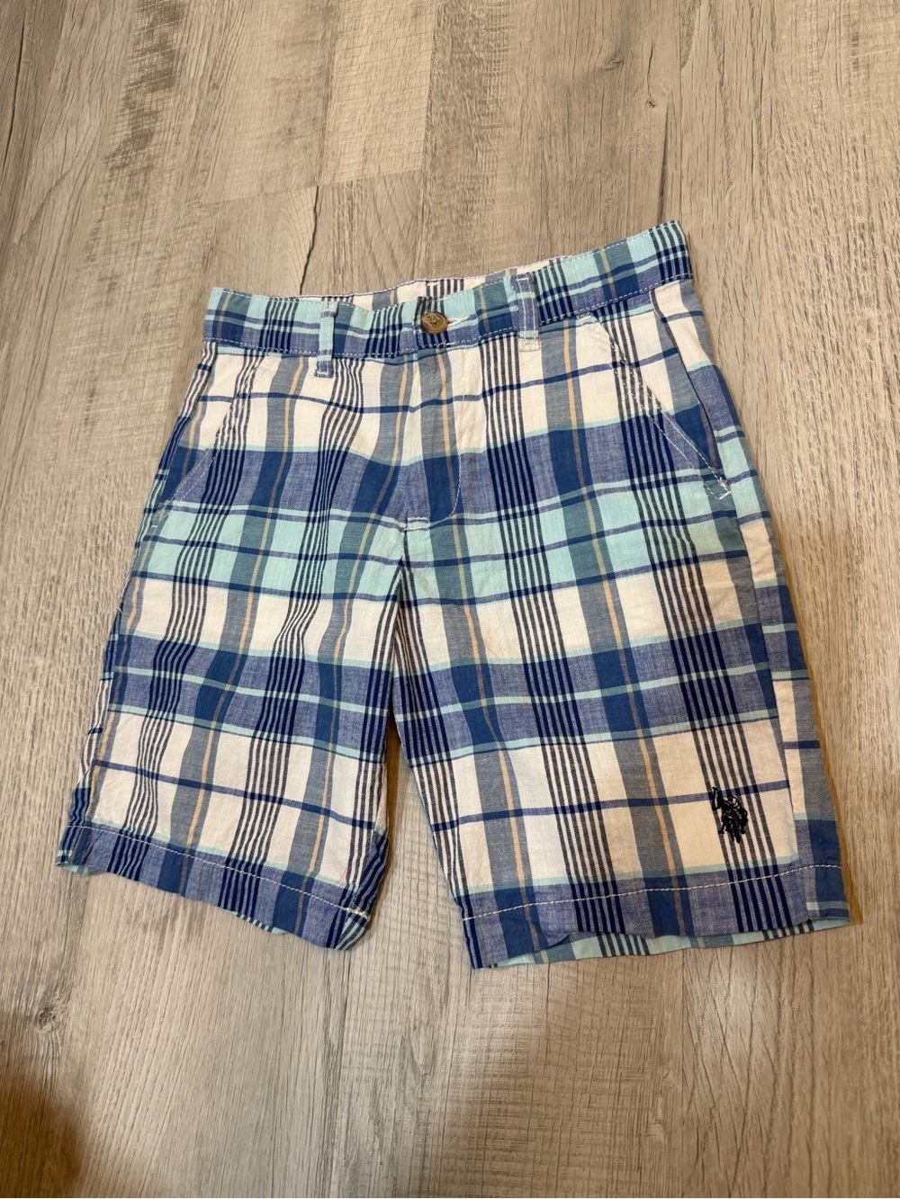 U.S. Polo Assn. Blue & White Plaid Kids Shorts